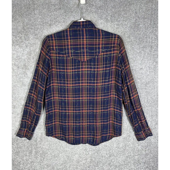 Express Boyfriend Plaid Metallic Long Sleeve Snap Front Shirt Womens Size Small - Picture 2 of 15